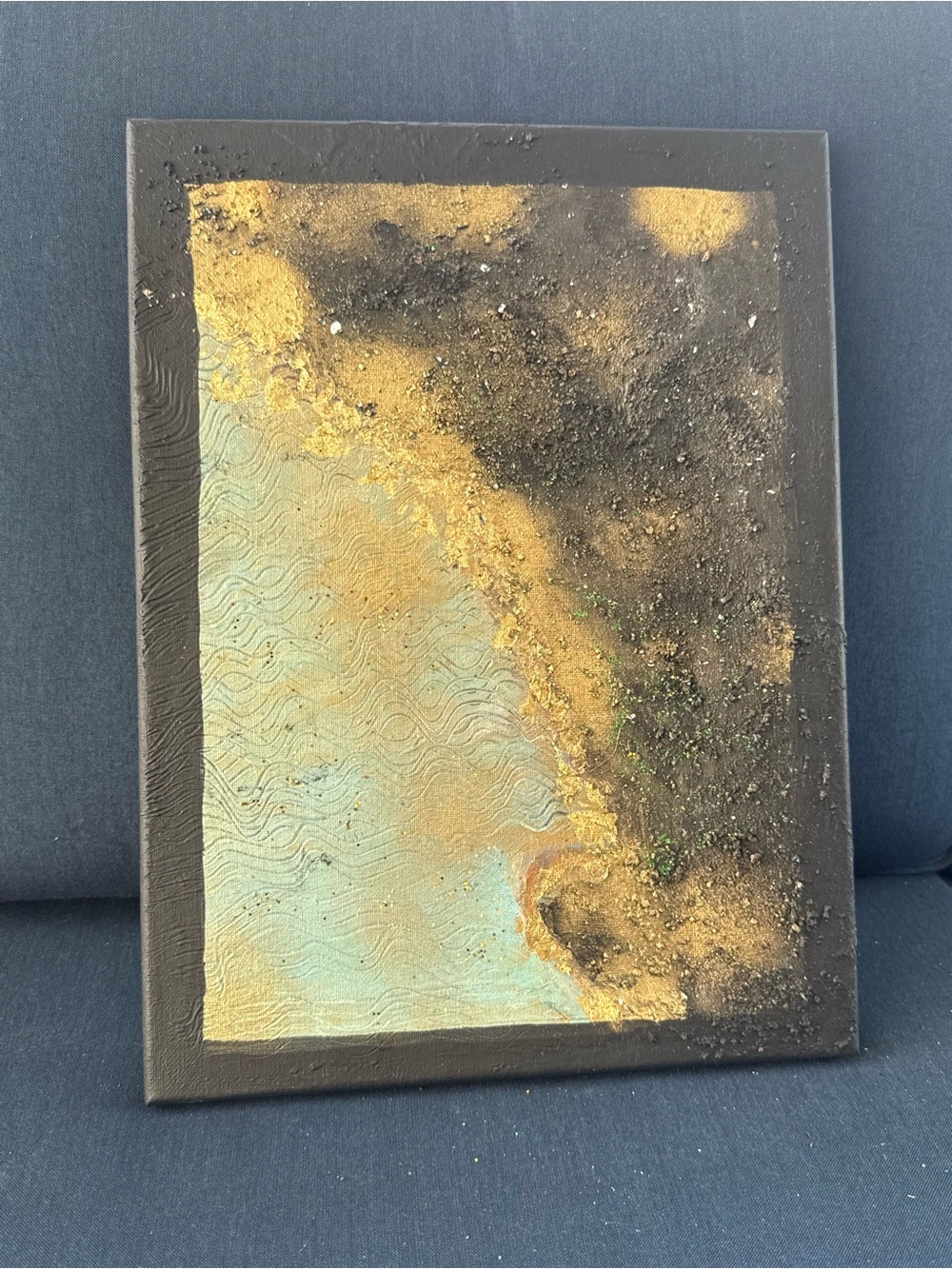 Abstract Coastal Texture Wall Art - Aqua and Gold